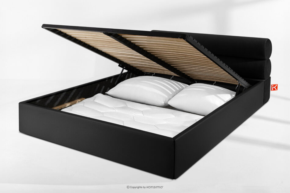 LUNEO Łóżko tapicerowane w stylu japandi z pojemnikiem na pościel 200 cm czarny czarny - zdjęcie 14