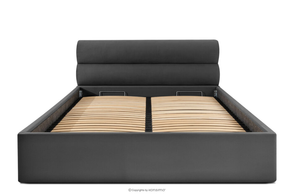 LUNEO Łóżko tapicerowane w stylu japandi z pojemnikiem na pościel 200 cm antracytowy antracytowy - zdjęcie 3