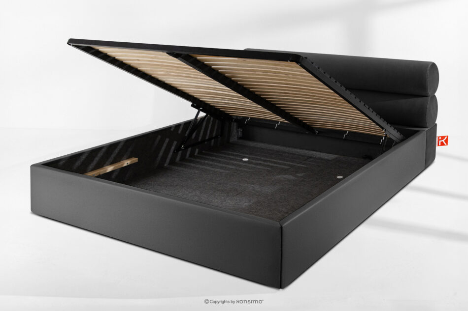 LUNEO Łóżko tapicerowane w stylu japandi z pojemnikiem na pościel 200 cm antracytowy antracytowy - zdjęcie 13
