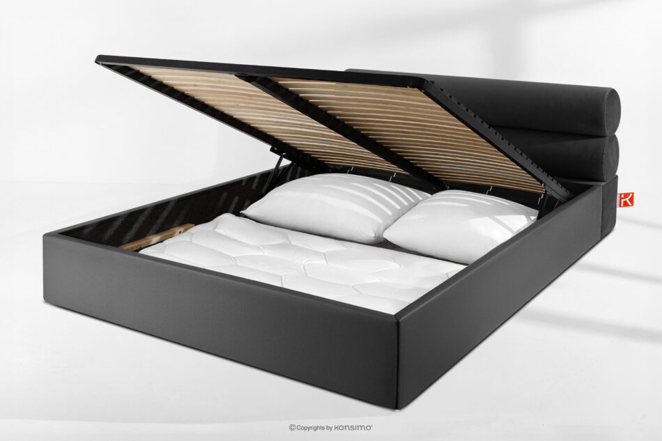 LUNEO Łóżko tapicerowane w stylu japandi z pojemnikiem na pościel 200 cm antracytowy antracytowy - zdjęcie 14