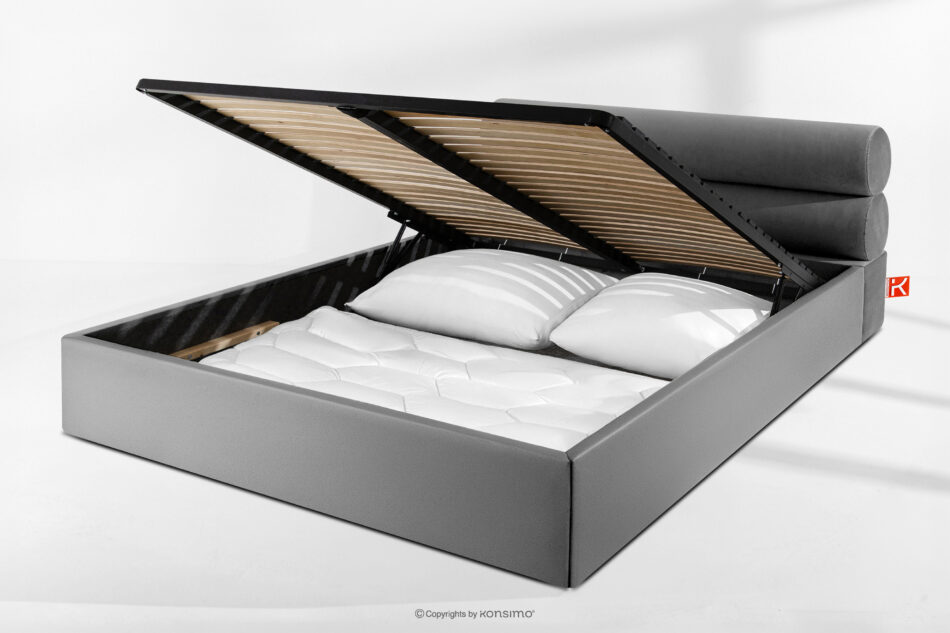 LUNEO Łóżko tapicerowane w stylu japandi z pojemnikiem na pościel 200 cm jasny szary jasny szary - zdjęcie 14