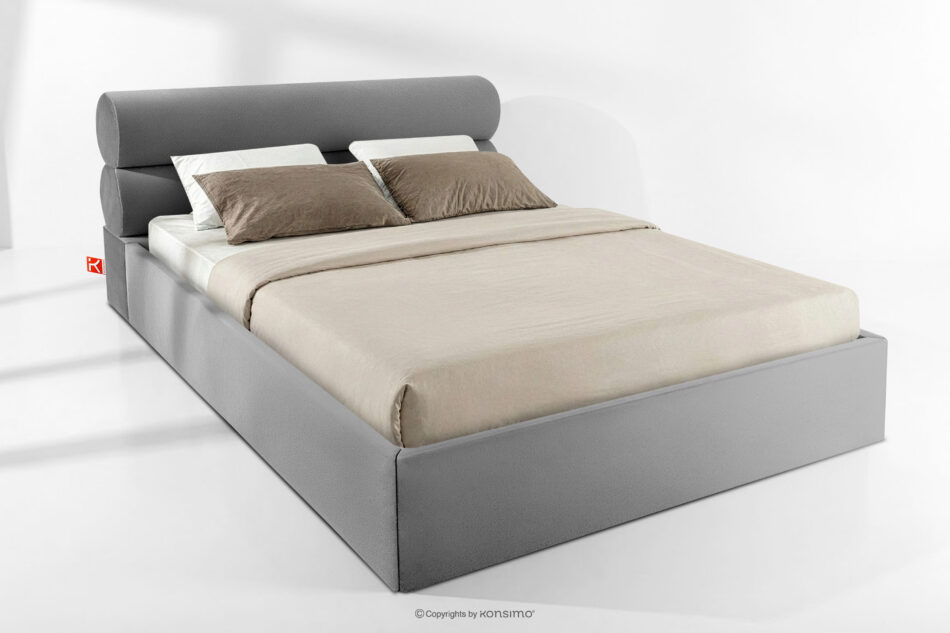 LUNEO Łóżko tapicerowane w stylu japandi z pojemnikiem na pościel 200 cm jasny szary jasny szary - zdjęcie 1