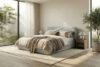 LUNEO Łóżko tapicerowane w stylu japandi z pojemnikiem na pościel 200 cm jasny szary jasny szary - zdjęcie 16