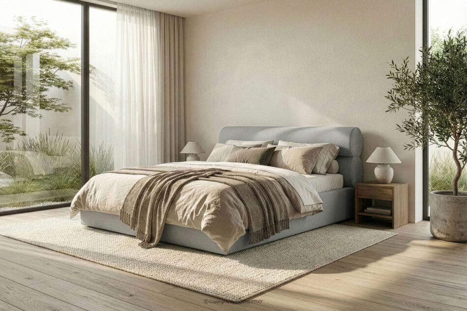 LUNEO Łóżko tapicerowane w stylu japandi z pojemnikiem na pościel 200 cm jasny szary jasny szary - zdjęcie 15