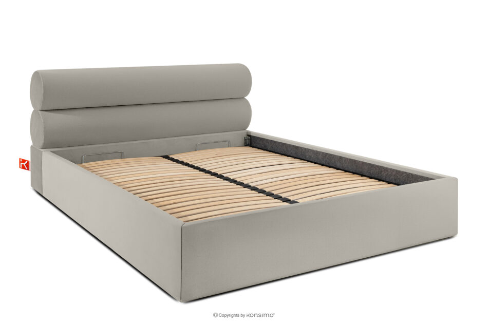 LUNEO Łóżko tapicerowane w stylu japandi z pojemnikiem na pościel 200 cm kremowy kremowy - zdjęcie 2