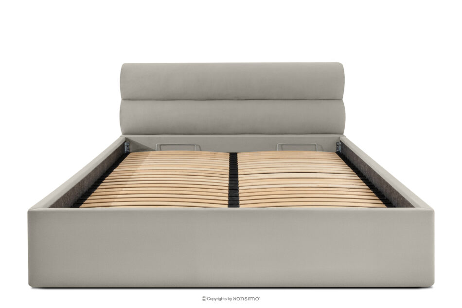 LUNEO Łóżko tapicerowane w stylu japandi z pojemnikiem na pościel 200 cm kremowy kremowy - zdjęcie 3