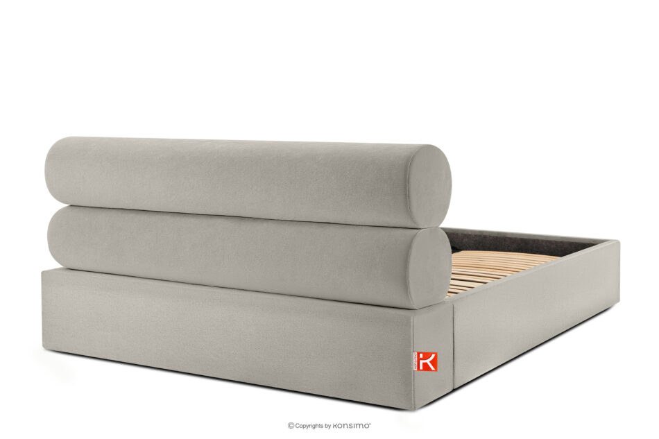 LUNEO Łóżko tapicerowane w stylu japandi z pojemnikiem na pościel 200 cm kremowy kremowy - zdjęcie 5