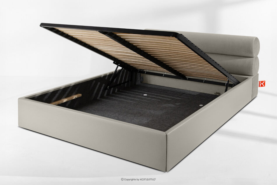 LUNEO Łóżko tapicerowane w stylu japandi z pojemnikiem na pościel 200 cm kremowy kremowy - zdjęcie 13