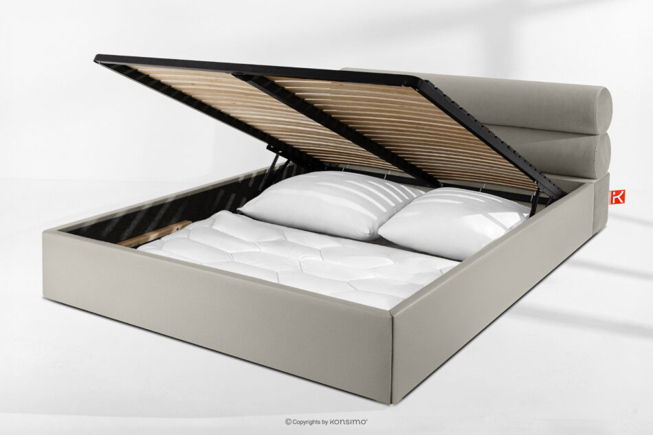 LUNEO Łóżko tapicerowane w stylu japandi z pojemnikiem na pościel 200 cm kremowy kremowy - zdjęcie 14