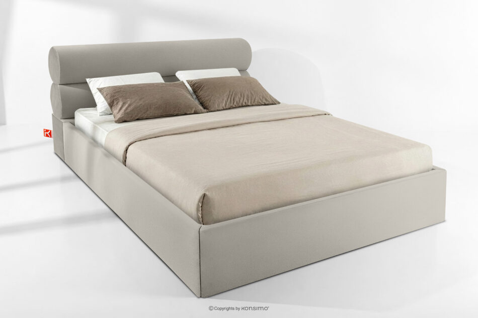 LUNEO Łóżko tapicerowane w stylu japandi z pojemnikiem na pościel 200 cm kremowy kremowy - zdjęcie 1