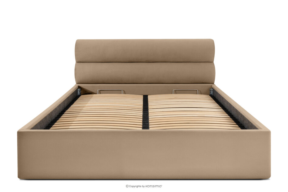 LUNEO Łóżko tapicerowane w stylu japandi z pojemnikiem na pościel 200 cm ciemny beżowy ciemny beżowy - zdjęcie 3