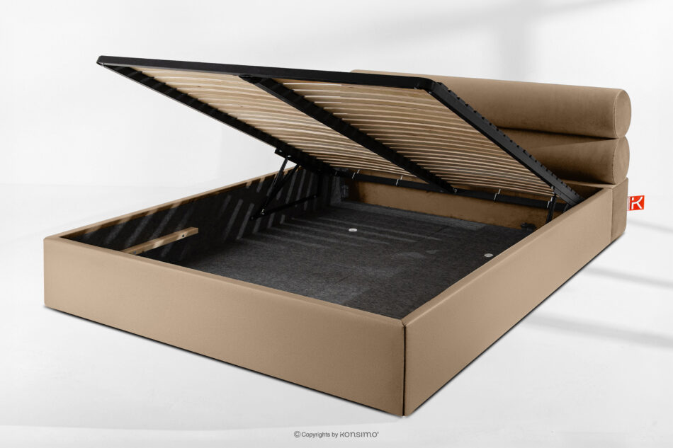 LUNEO Łóżko tapicerowane w stylu japandi z pojemnikiem na pościel 200 cm ciemny beżowy ciemny beżowy - zdjęcie 13