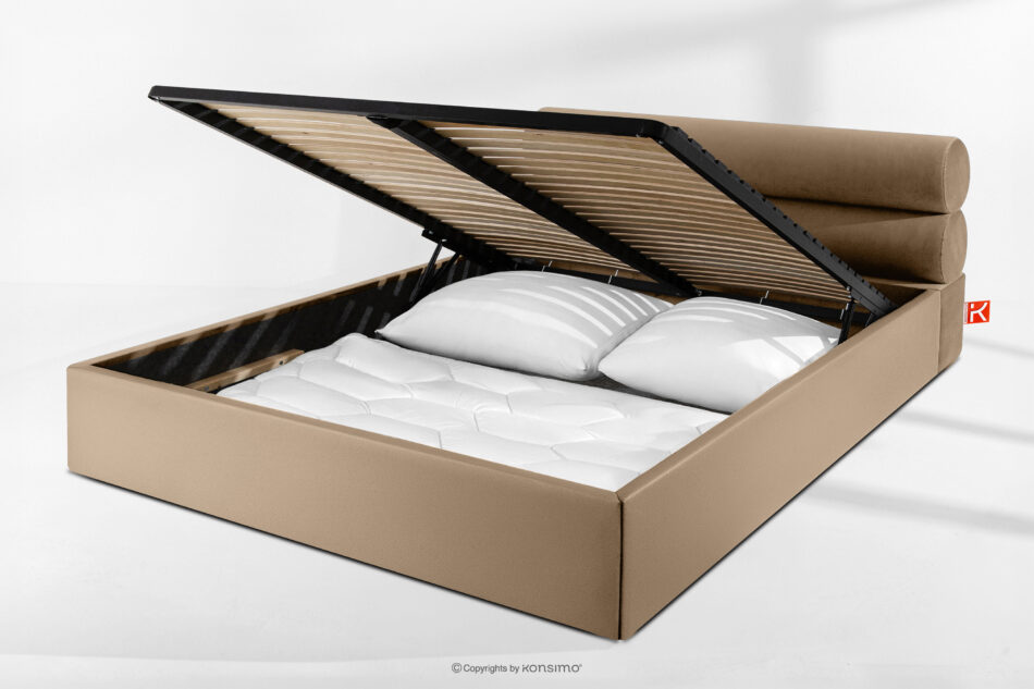 LUNEO Łóżko tapicerowane w stylu japandi z pojemnikiem na pościel 200 cm ciemny beżowy ciemny beżowy - zdjęcie 14