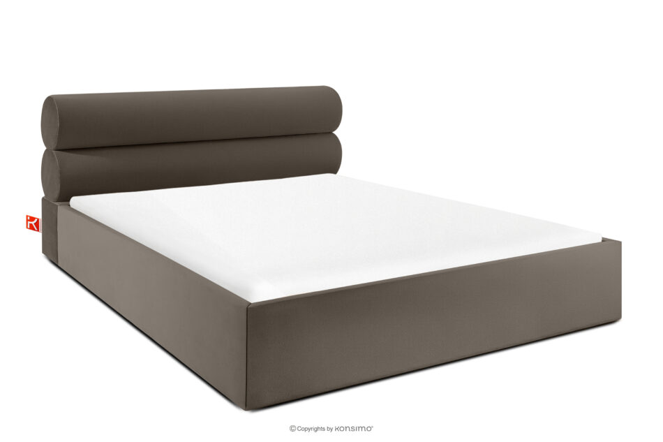 LUNEO Łóżko tapicerowane w stylu japandi z pojemnikiem na pościel 200 cm brązowy brązowy - zdjęcie 0