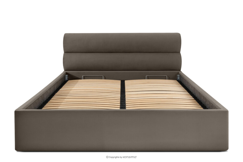 LUNEO Łóżko tapicerowane w stylu japandi z pojemnikiem na pościel 200 cm brązowy brązowy - zdjęcie 3