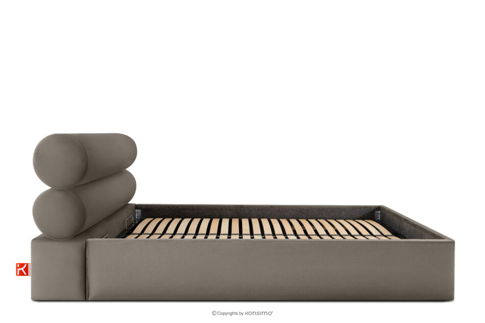 LUNEO Łóżko tapicerowane w stylu japandi z pojemnikiem na pościel 200 cm brązowy brązowy - zdjęcie 4