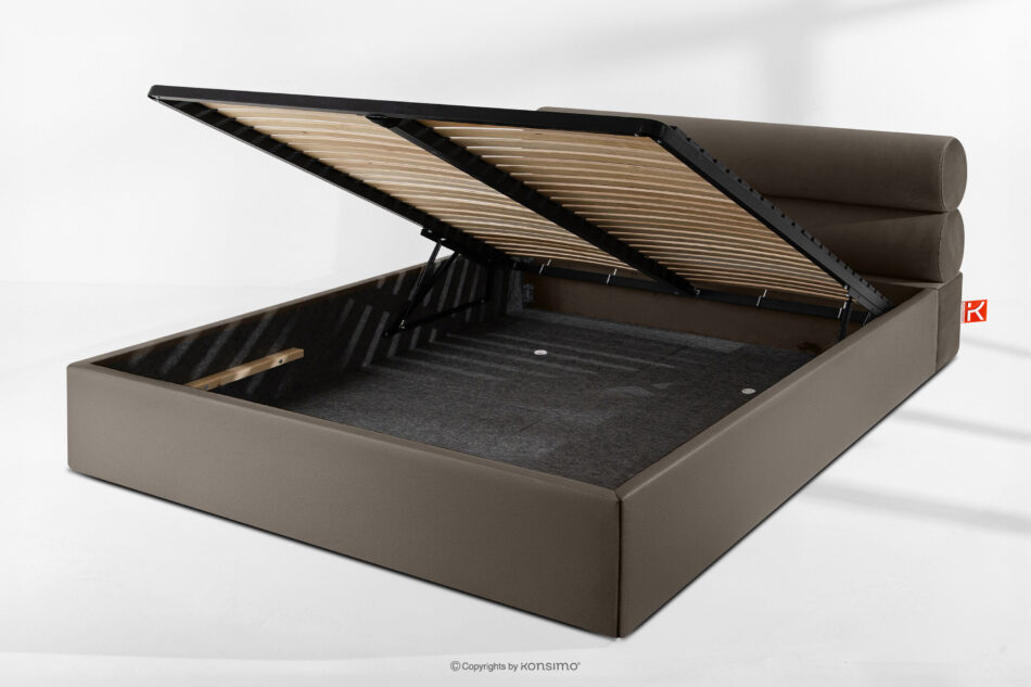 LUNEO Łóżko tapicerowane w stylu japandi z pojemnikiem na pościel 200 cm brązowy brązowy - zdjęcie 13