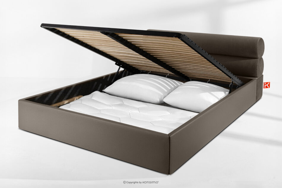 LUNEO Łóżko tapicerowane w stylu japandi z pojemnikiem na pościel 200 cm brązowy brązowy - zdjęcie 14