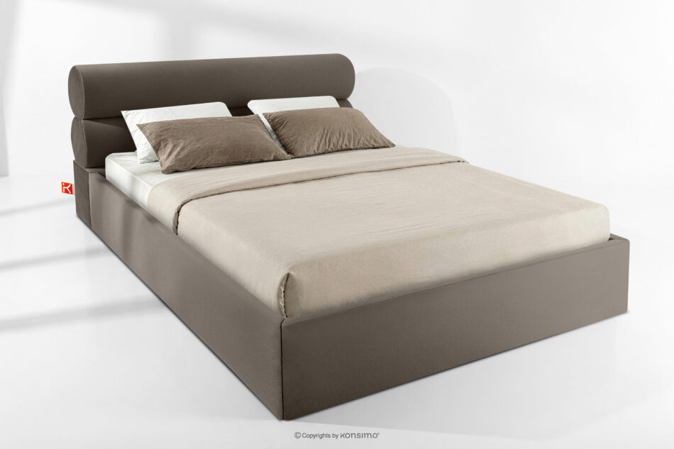 LUNEO Łóżko tapicerowane w stylu japandi z pojemnikiem na pościel 200 cm brązowy brązowy - zdjęcie 1