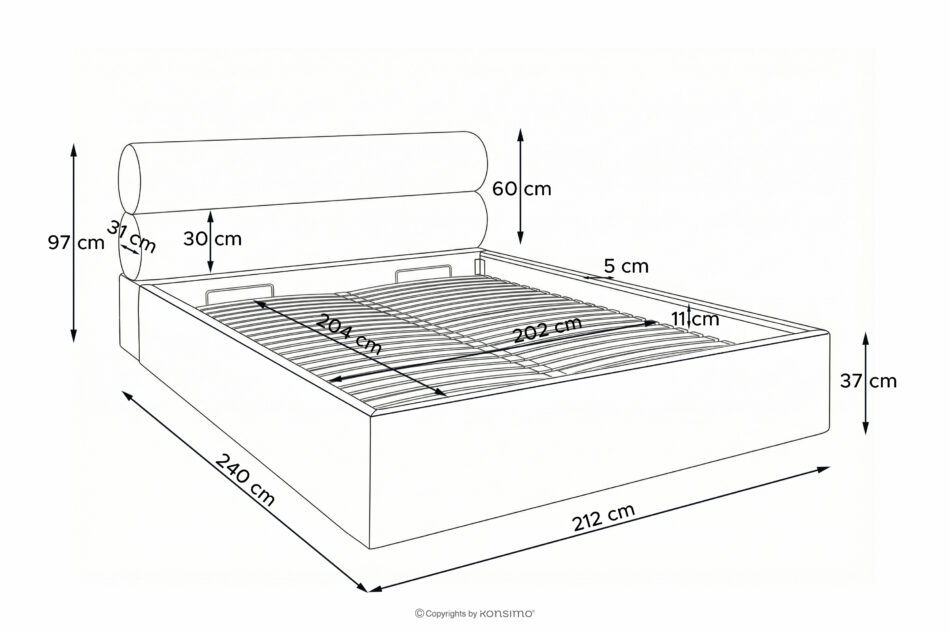 LUNEO Łóżko tapicerowane w stylu japandi z pojemnikiem na pościel 200 cm brązowy brązowy - zdjęcie 16