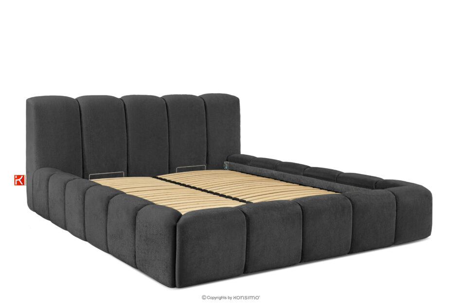 OLMIRA Łóżko tapicerowane z pojemnikiem na pościel 160 cm antracytowy antracytowy - zdjęcie 2