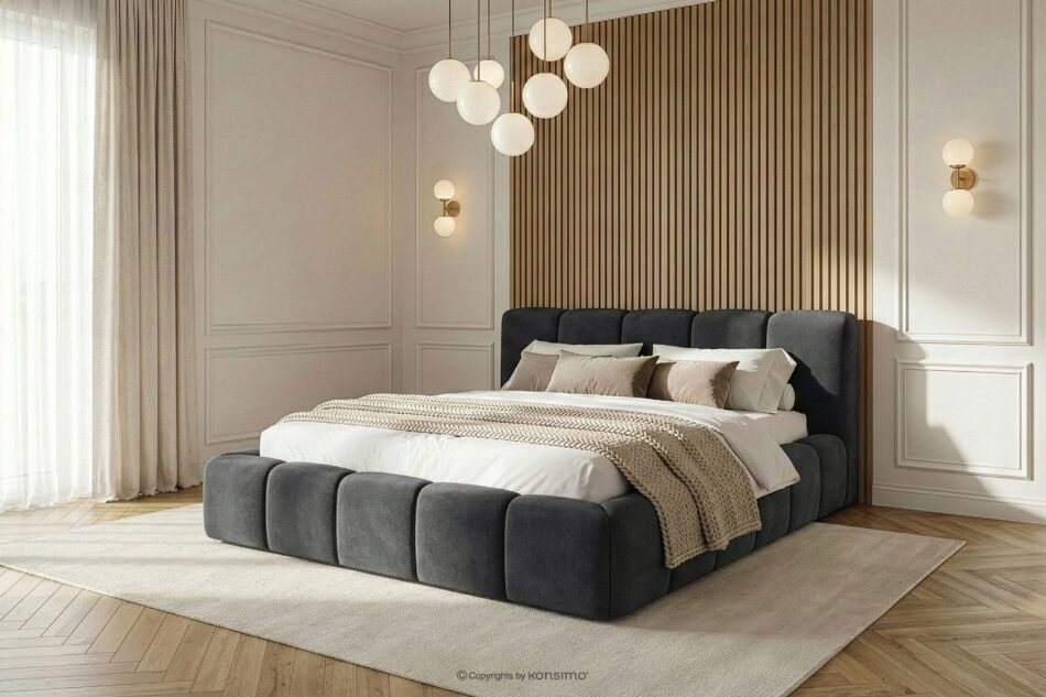 OLMIRA Łóżko tapicerowane z pojemnikiem na pościel 160 cm antracytowy antracytowy - zdjęcie 14