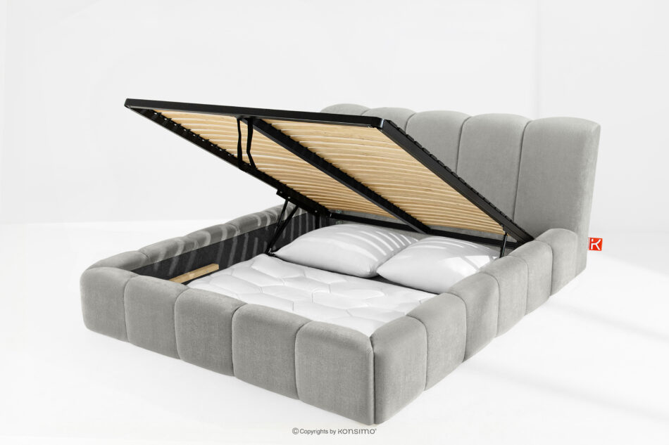 OLMIRA Łóżko tapicerowane z pojemnikiem na pościel 160 cm jasny szary jasny szary - zdjęcie 13