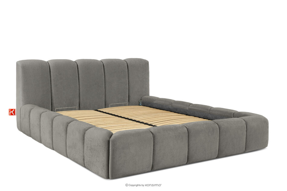 OLMIRA Łóżko tapicerowane z pojemnikiem na pościel 160 cm ciemny szary ciemny szary - zdjęcie 2