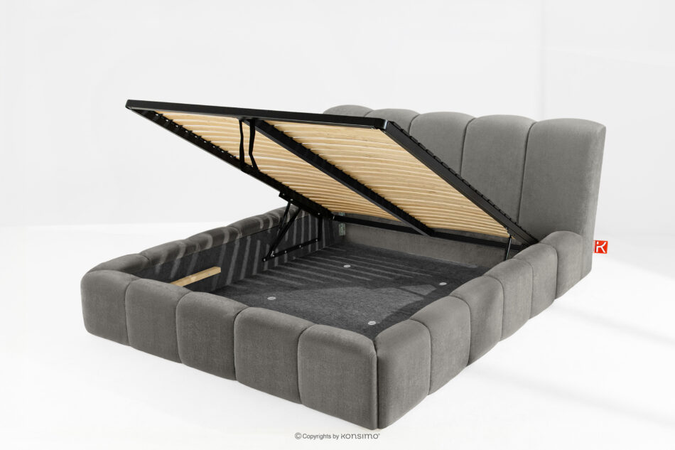 OLMIRA Łóżko tapicerowane z pojemnikiem na pościel 160 cm ciemny szary ciemny szary - zdjęcie 12