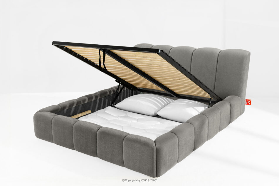 OLMIRA Łóżko tapicerowane z pojemnikiem na pościel 160 cm ciemny szary ciemny szary - zdjęcie 13