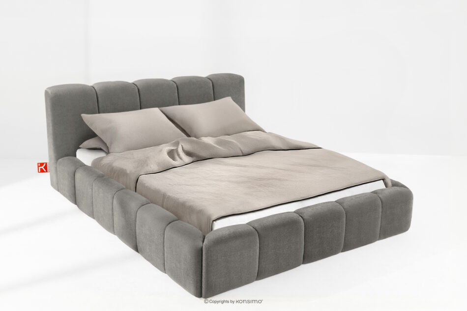 OLMIRA Łóżko tapicerowane z pojemnikiem na pościel 160 cm ciemny szary ciemny szary - zdjęcie 1