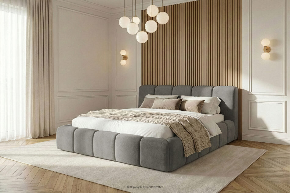 OLMIRA Łóżko tapicerowane z pojemnikiem na pościel 160 cm ciemny szary ciemny szary - zdjęcie 14