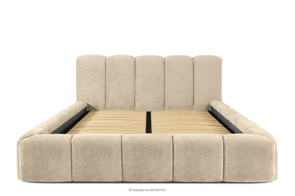 OLMIRA Łóżko tapicerowane z pojemnikiem na pościel 160 cm beżowy beżowy - zdjęcie 3