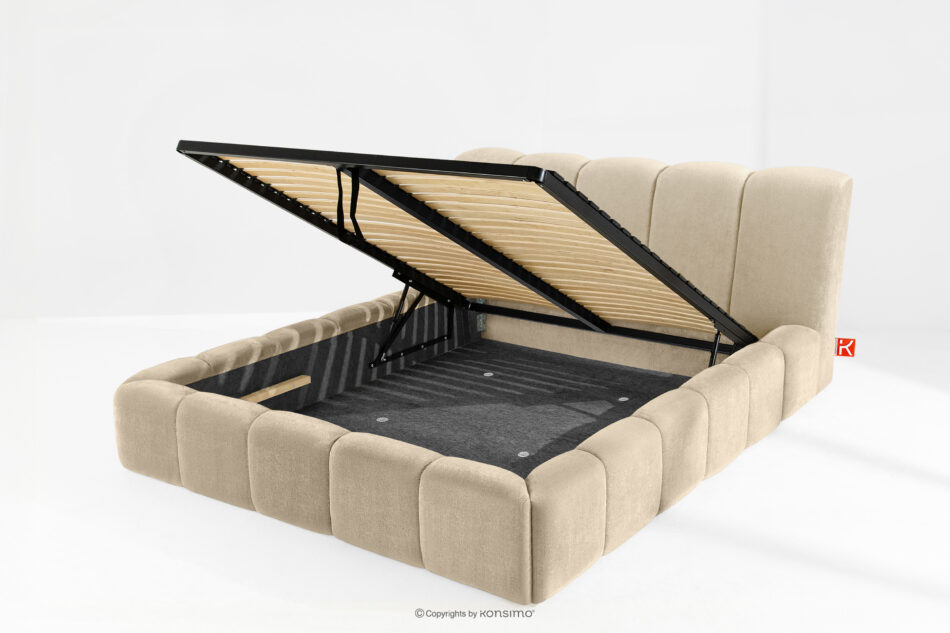 OLMIRA Łóżko tapicerowane z pojemnikiem na pościel 160 cm beżowy beżowy - zdjęcie 12