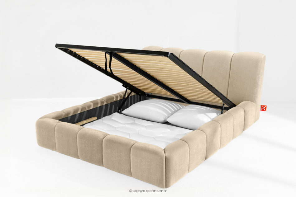 OLMIRA Łóżko tapicerowane z pojemnikiem na pościel 160 cm beżowy beżowy - zdjęcie 13