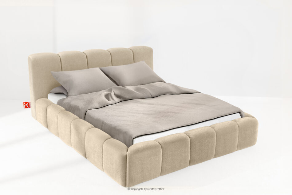 OLMIRA Łóżko tapicerowane z pojemnikiem na pościel 160 cm beżowy beżowy - zdjęcie 1