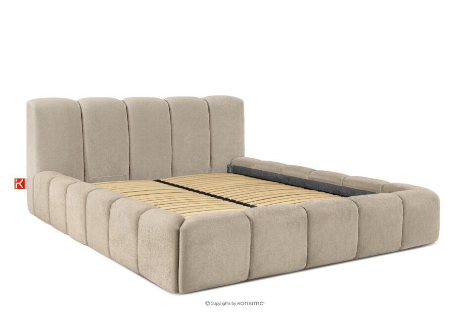 OLMIRA Łóżko tapicerowane z pojemnikiem na pościel 160 cm szarobeżowy szarobeżowy - zdjęcie 2