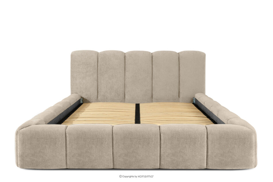 OLMIRA Łóżko tapicerowane z pojemnikiem na pościel 160 cm szarobeżowy szarobeżowy - zdjęcie 3