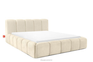 OLMIRA, https://konsimo.pl/kolekcja/olmira/ Łóżko tapicerowane z pojemnikiem na pościel 160 cm ecru ecru - zdjęcie