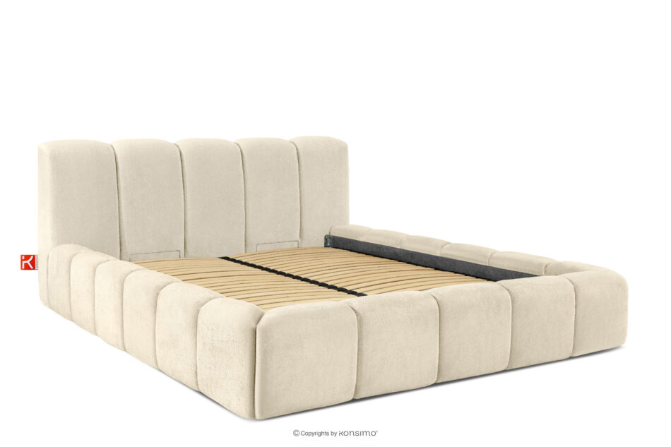 OLMIRA Łóżko tapicerowane z pojemnikiem na pościel 160 cm ecru ecru - zdjęcie 2