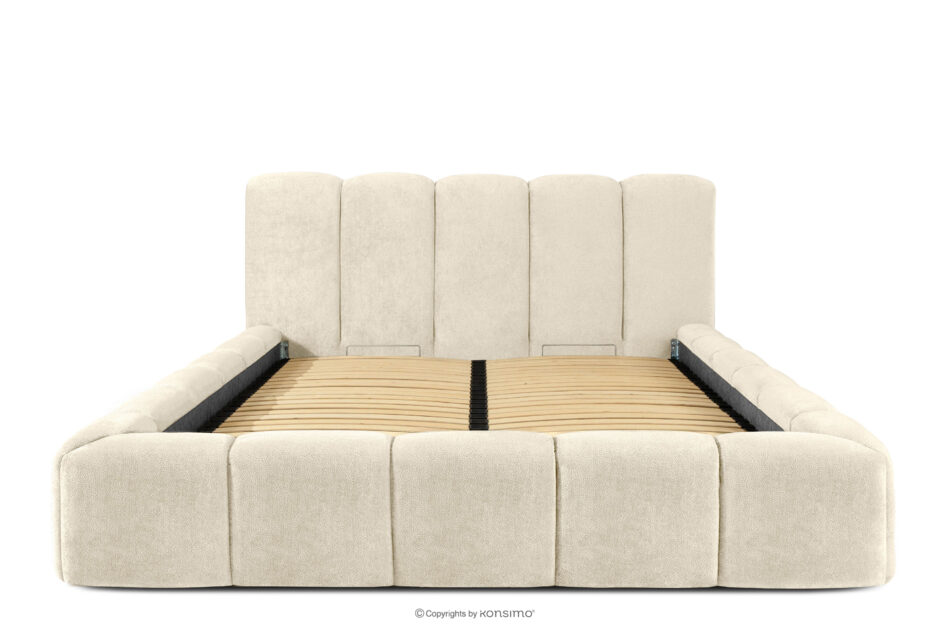 OLMIRA Łóżko tapicerowane z pojemnikiem na pościel 160 cm ecru ecru - zdjęcie 3