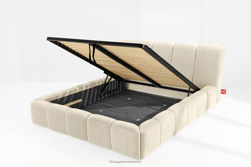 OLMIRA Łóżko tapicerowane z pojemnikiem na pościel 160 cm ecru ecru - zdjęcie 12