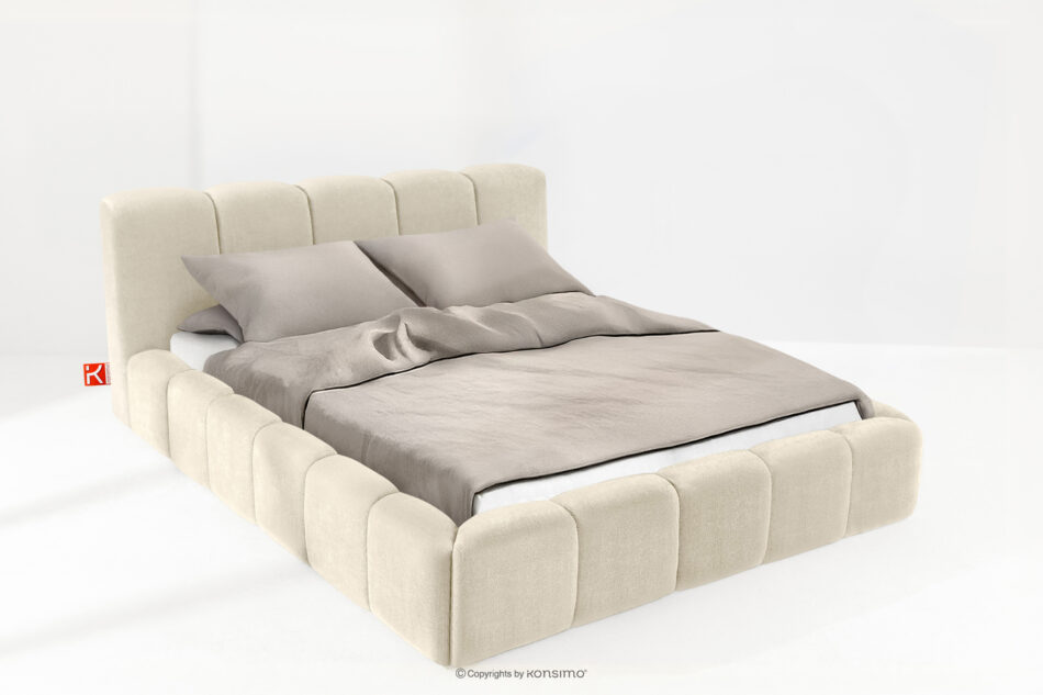 OLMIRA Łóżko tapicerowane z pojemnikiem na pościel 160 cm ecru ecru - zdjęcie 1