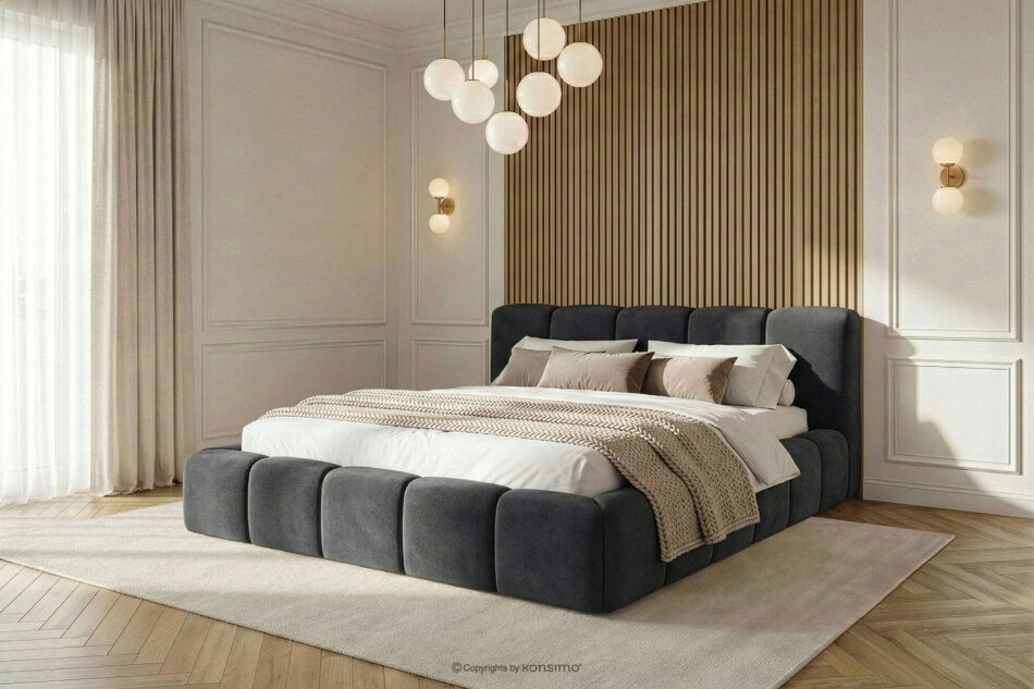 OLMIRA Łóżko tapicerowane z pojemnikiem na pościel 180 cm antracytowy antracytowy - zdjęcie 14