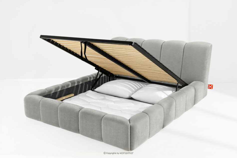 OLMIRA Łóżko tapicerowane z pojemnikiem na pościel 180 cm jasny szary jasny szary - zdjęcie 13