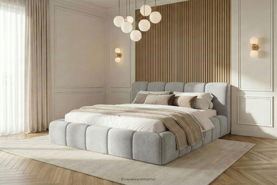 OLMIRA Łóżko tapicerowane z pojemnikiem na pościel 180 cm jasny szary jasny szary - zdjęcie 14