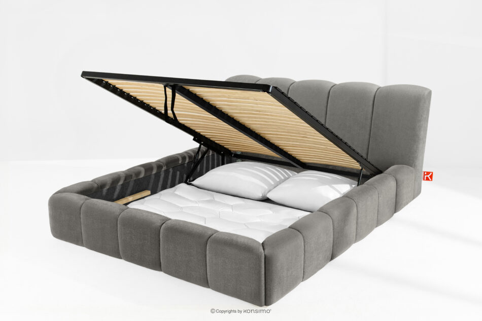 OLMIRA Łóżko tapicerowane z pojemnikiem na pościel 180 cm ciemny szary ciemny szary - zdjęcie 13