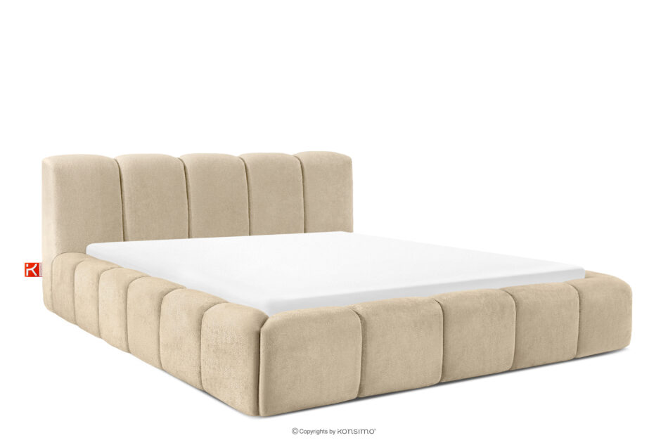 OLMIRA Łóżko tapicerowane z pojemnikiem na pościel 180 cm beżowy beżowy - zdjęcie 0