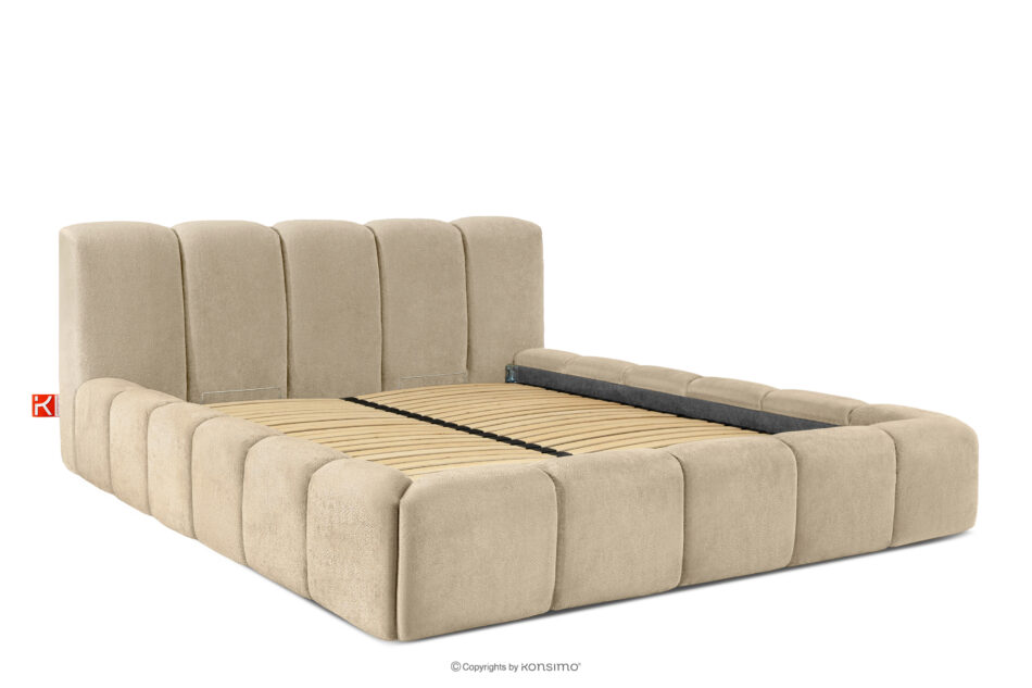 OLMIRA Łóżko tapicerowane z pojemnikiem na pościel 180 cm beżowy beżowy - zdjęcie 2