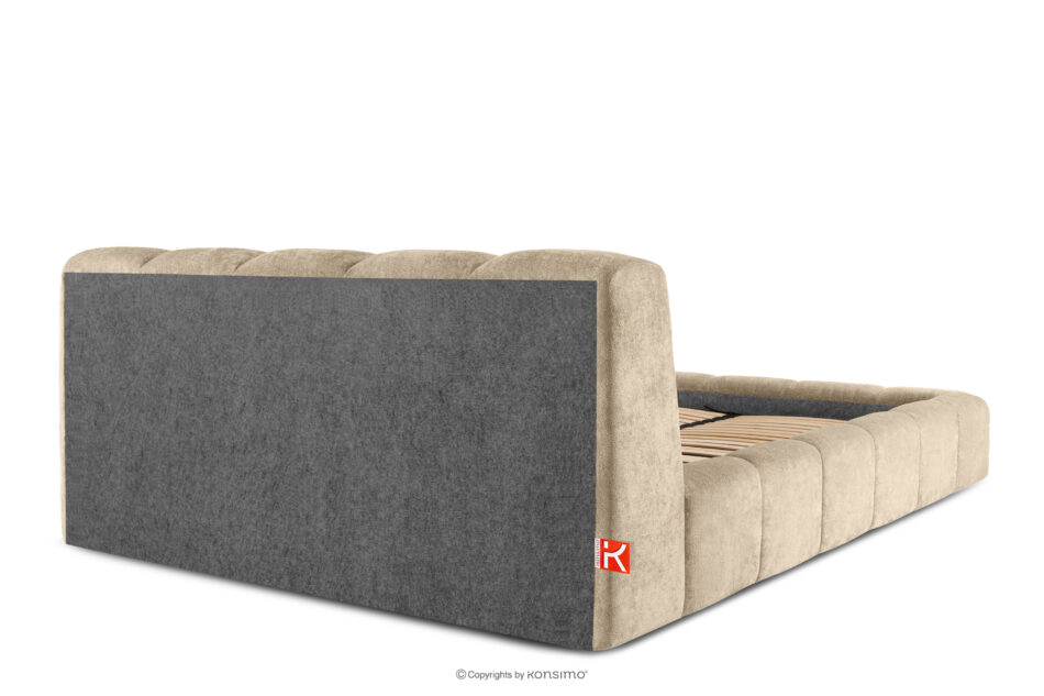 OLMIRA Łóżko tapicerowane z pojemnikiem na pościel 180 cm beżowy beżowy - zdjęcie 5